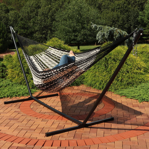 Sunnydaze XXL Mayan Hammock Stand Black Natural lifestyle