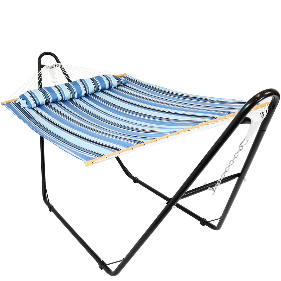 Sunnydaze Quilted Double Spreader Bar Hammock with Pillow, Polyester, 450 lb Capacity