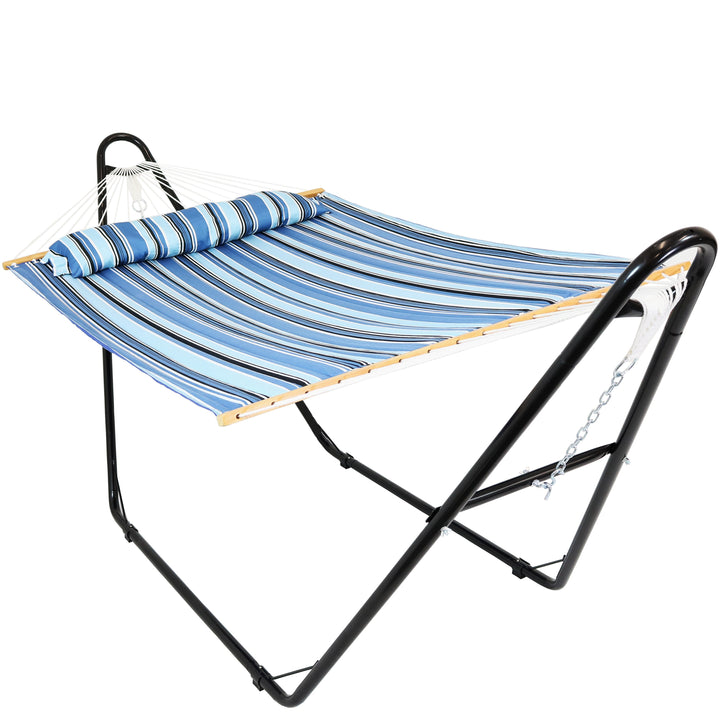 Sunnydaze Quilted Double Spreader Bar Hammock with Pillow, Polyester, 450 lb Capacity