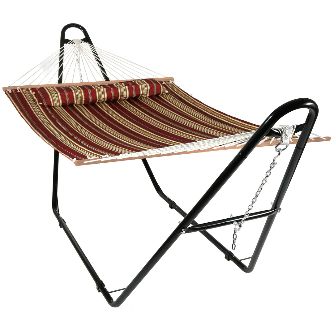 Sunnydaze Quilted Double Spreader Bar Hammock with Pillow, Polyester, 450 lb Capacity