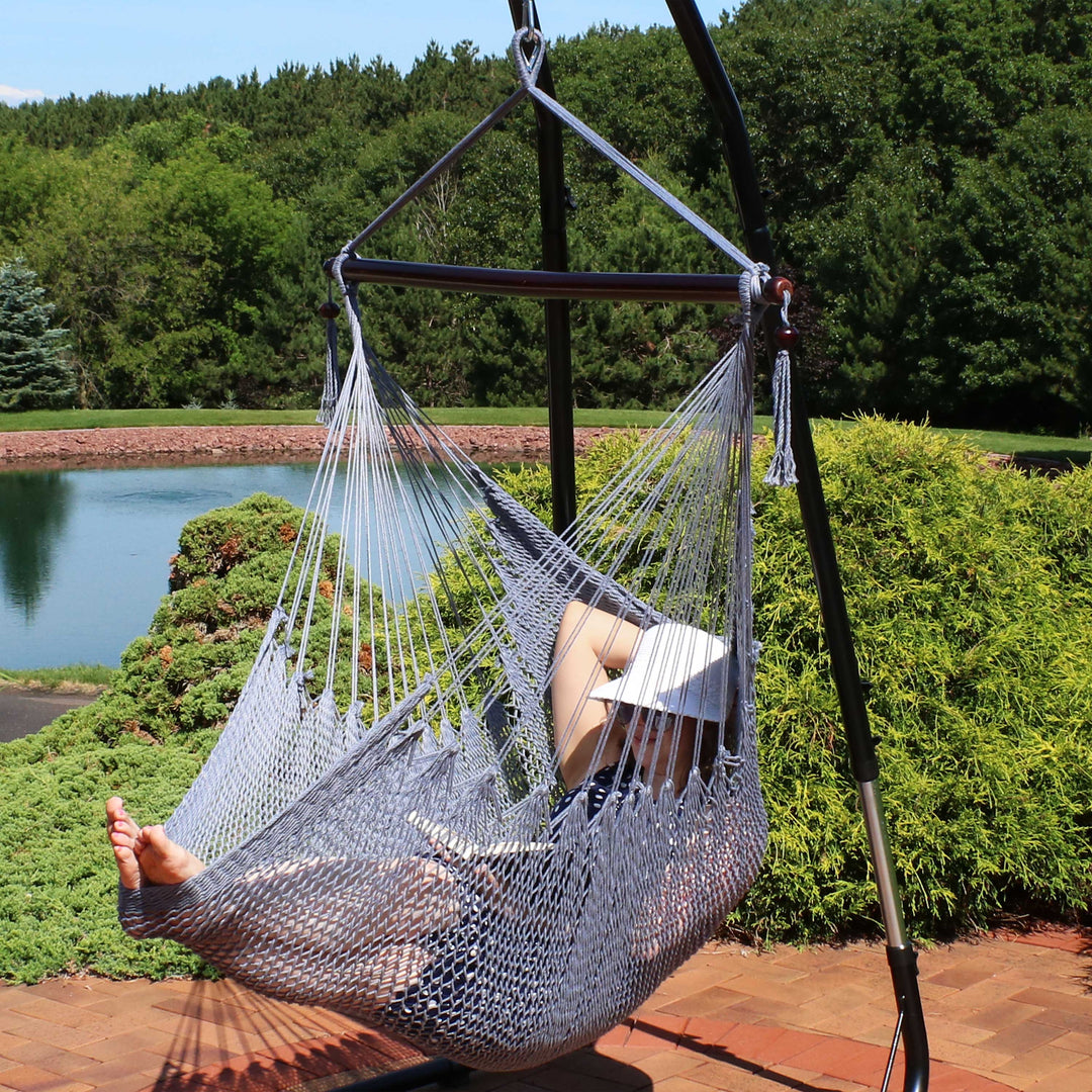 Sunnydaze Caribbean XL Rope Hammock Chair, Polyester, 300 lb Capacity