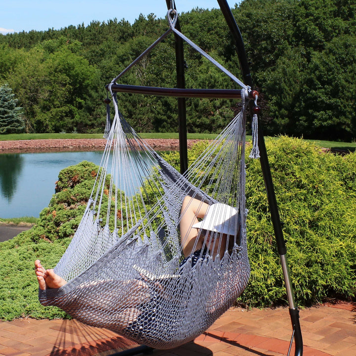 Sunnydaze Caribbean XL Rope Hammock Chair, Polyester, 300 lb Capacity