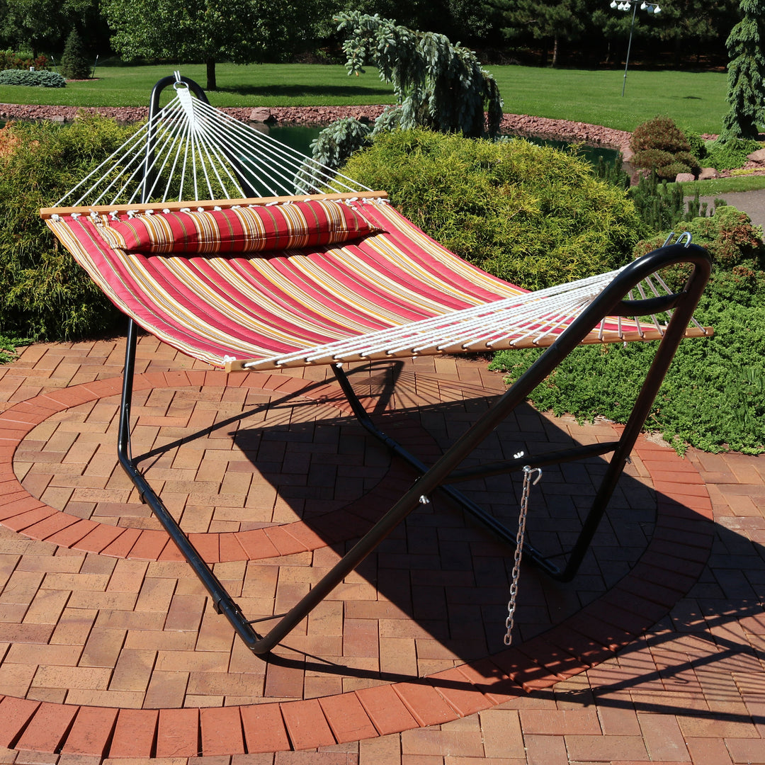 Sunnydaze Quilted Double Spreader Bar Hammock with Pillow, Polyester, 450 lb Capacity