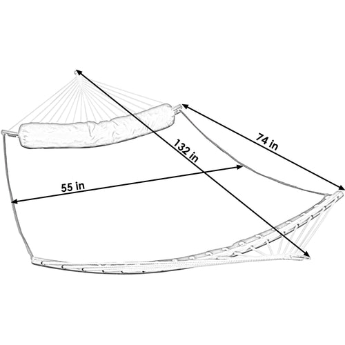 Sunnydaze Quilted Hammock Curved Bamboo Spreader Bar Navy Gray Octagon detail