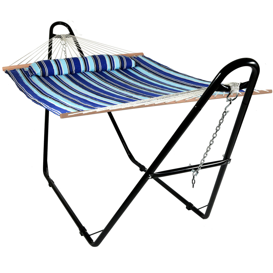 Sunnydaze Quilted Double Spreader Bar Hammock with Pillow, Polyester, 450 lb Capacity