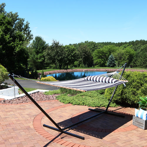 Sunnydaze Quilted Fabric Hammock Black White lifestyle