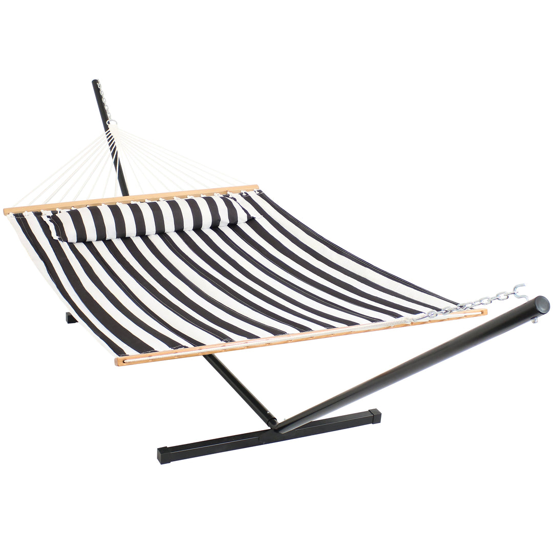 Sunnydaze Quilted Spreader Bar Hammock with Steel Stand, 2-Person, 350 lb Capacity