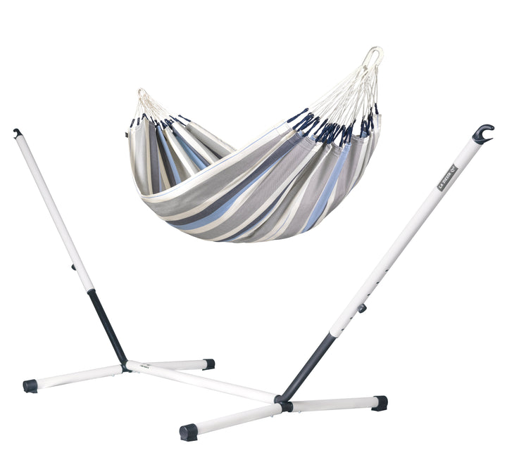 Brisa Kingsize Hammock with Nautico Cool Grey Outdoor Stand - Sea Salt Weather-Resistant Hammock with Powder Coated Steel Stand