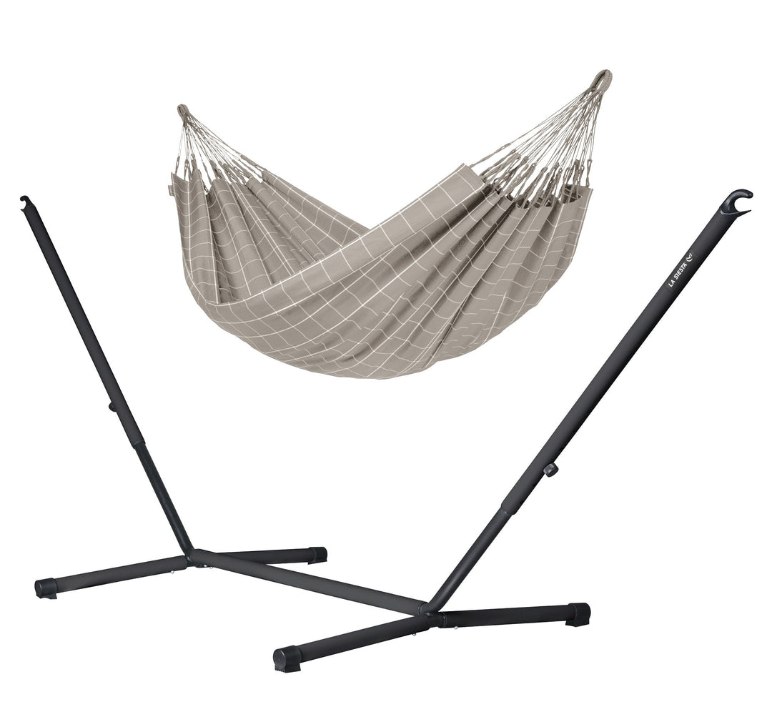 Nautico Anthracite  Outdoor Almond -  Weather-Resistant Kingsize Hammock with Powder Coated Steel Stand