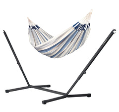 Brisa Sea Salt kingsize hammock on a black Nautico Anthracite steel stand, white background