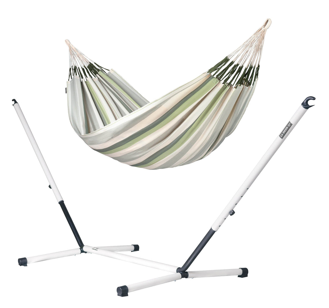 Nautico Cool Grey Outdoor Cedar -  Weather-Resistant Kingsize Hammock with Powder Coated Steel Stand