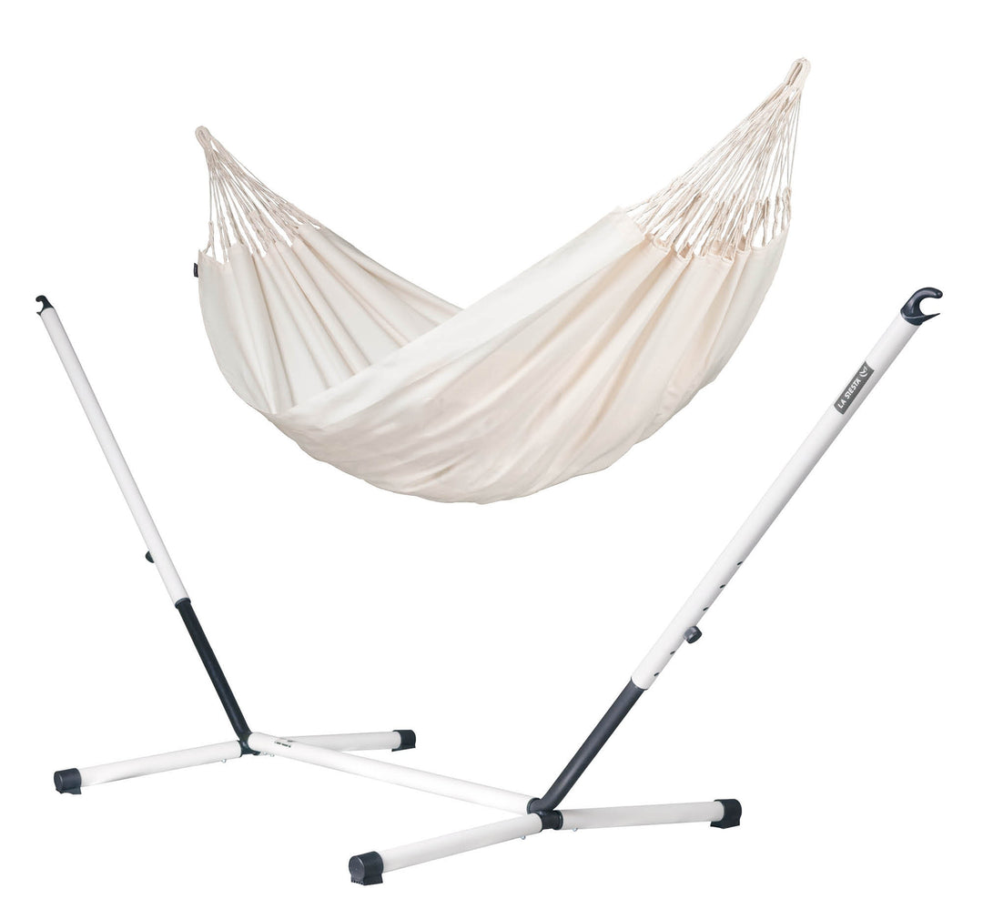Nautico Cool Grey Outdoor Vanilla -  Weather-Resistant Kingsize Hammock with Powder Coated Steel Stand