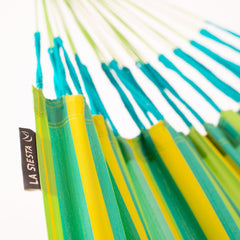 Suspension cords and LA SIESTA label on the Brisa Lime hammock