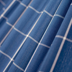 Close-up of the Marine blue fabric with white pinstripes