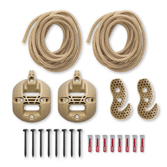 CasaMount 2rope Beige kit contents: two mounts, two ropes, two hooks, screws, and wall plugs