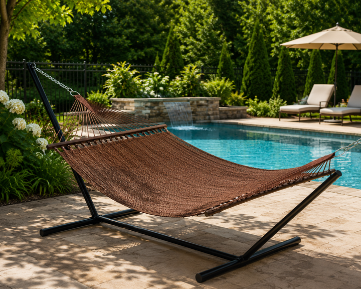 Large 2-Person Polyester Rope Hammock with Spreader Bars – Mocha