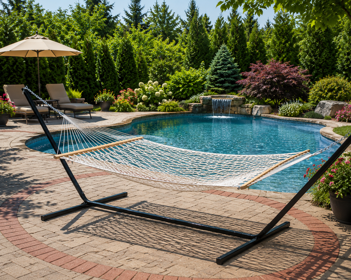 Double Wide 2-Person Rope Hammock with 15' Stand – Natural