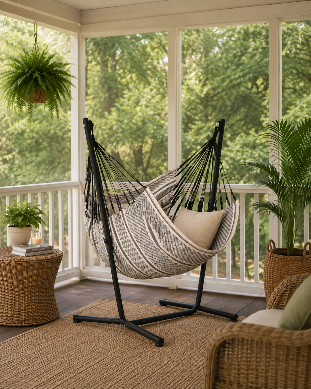 Fiji Organic Zebra – Organic Cotton Comfort Size Hammock Chair with Galvanized Steel Stand