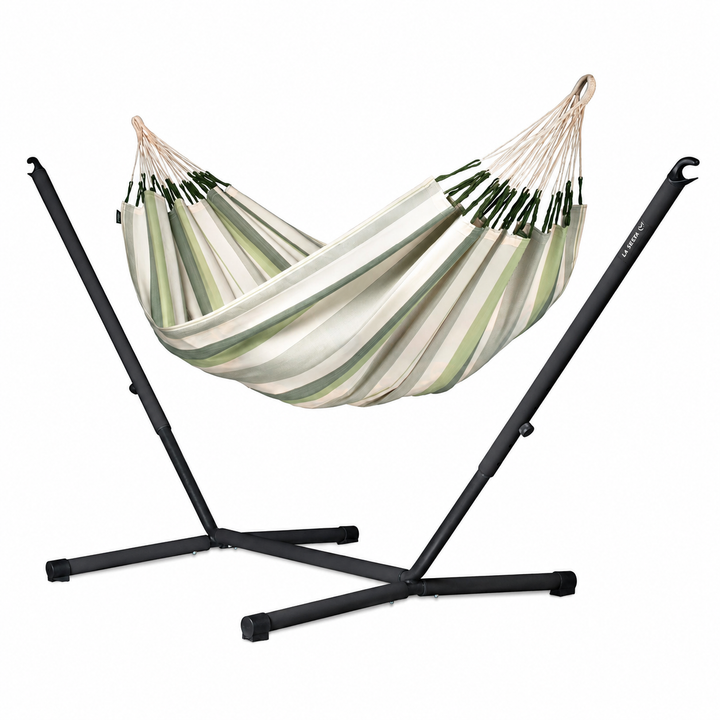 Brisa Double Hammock with Nautico Anthracite Stand - Cedar Weather-Resistant Hammock with Powder Coated Steel Stand
