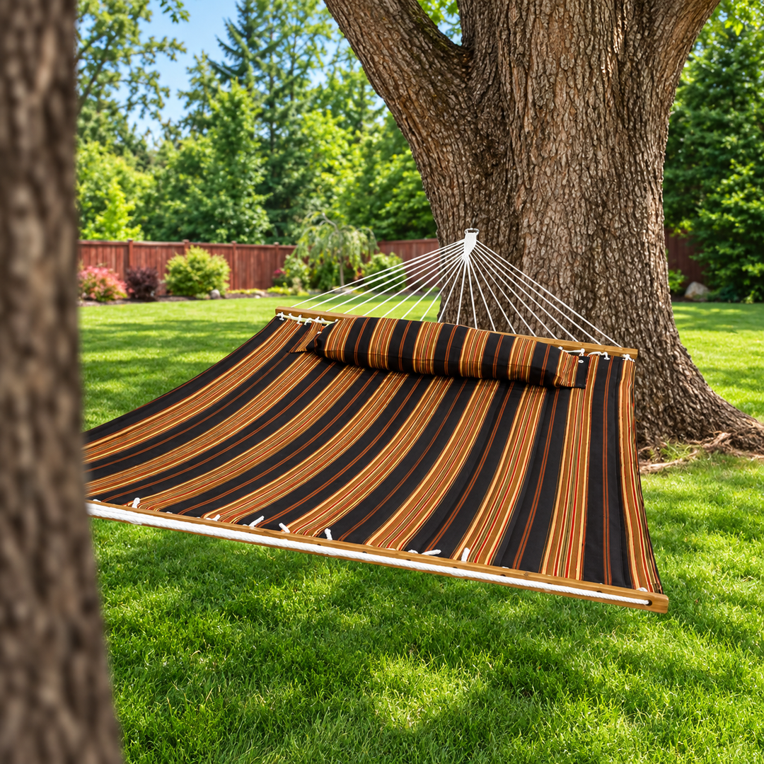 Sunnydaze Extra-Large Quilted Spreader Bar Hammock, 2-Person, Polyester, 450 lb Capacity