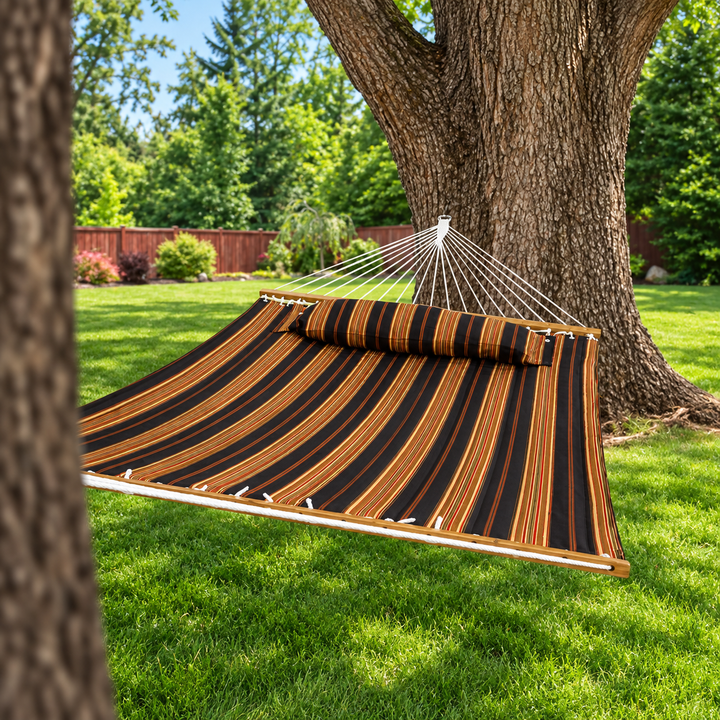 Sunnydaze Extra-Large Quilted Spreader Bar Hammock, 2-Person, Polyester, 450 lb Capacity