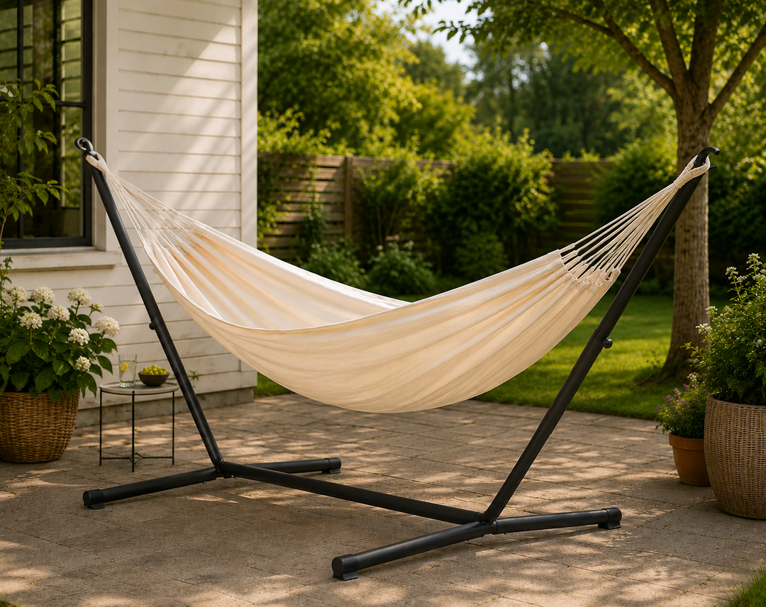 Nautico Anthracite Organic Latte - Organic Cotton Kingsize Hammock with Powder Coated Steel Stand