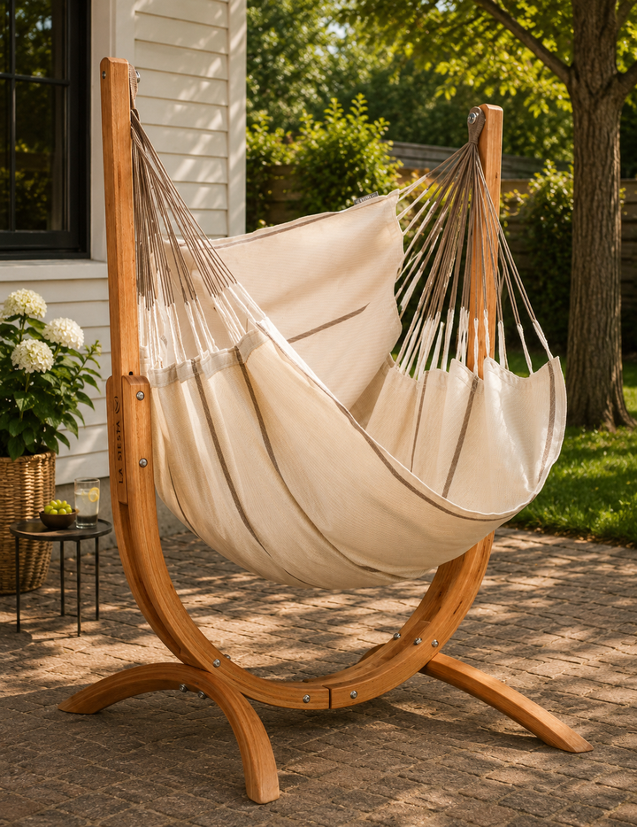 Udine Organic Nougat - Organic Cotton Hammock Chair with FSC® certified Eucalyptus Stand