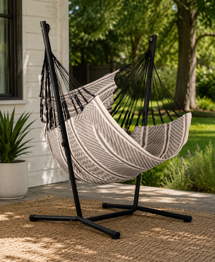 Fiji Organic Zebra – Organic Cotton Basic Size Hammock Chair with Galvanized Steel Stand