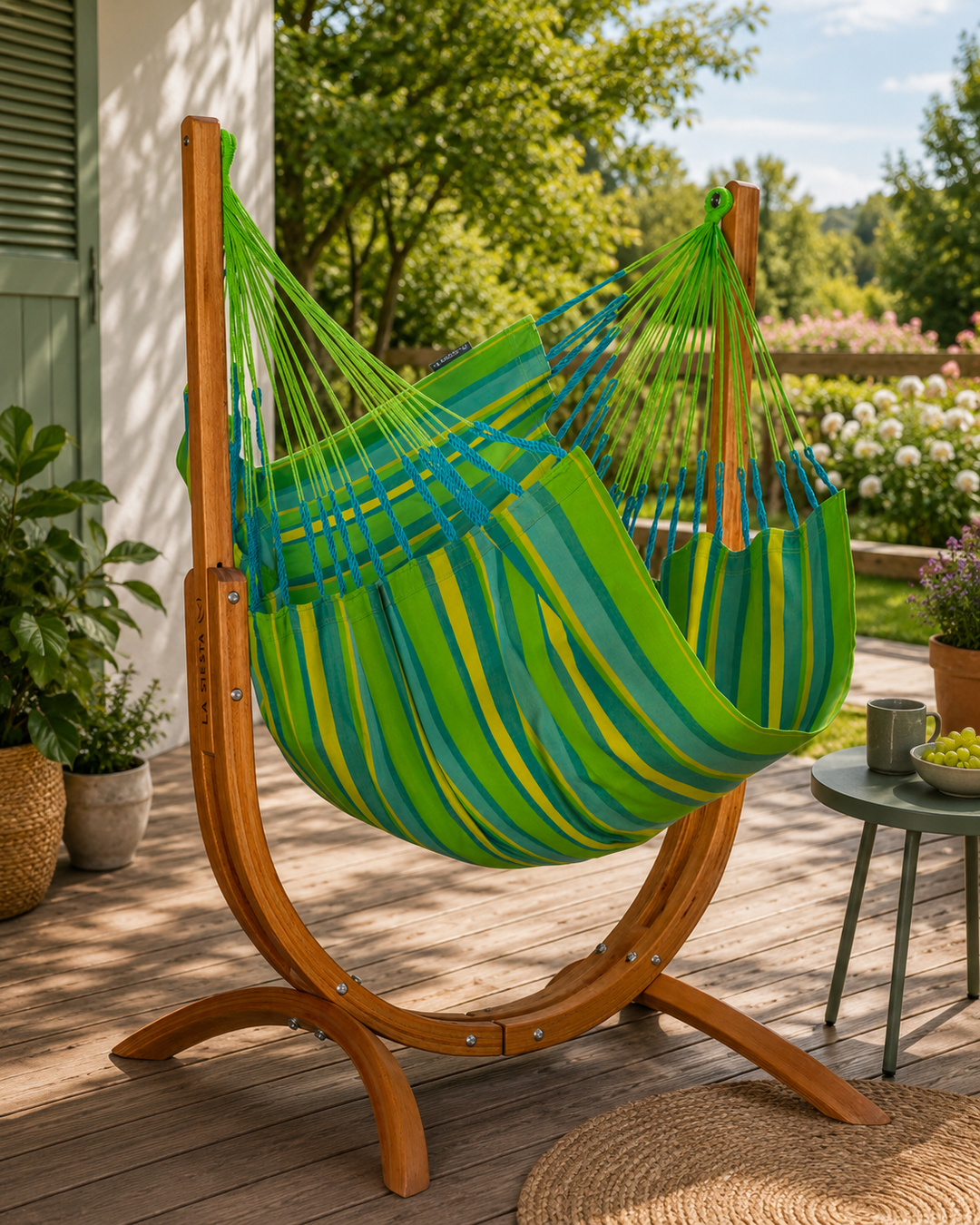 Udine Outdoor Lime - Weather-Resistant Hammock Chair with FSC® certified Eucalyptus Stand