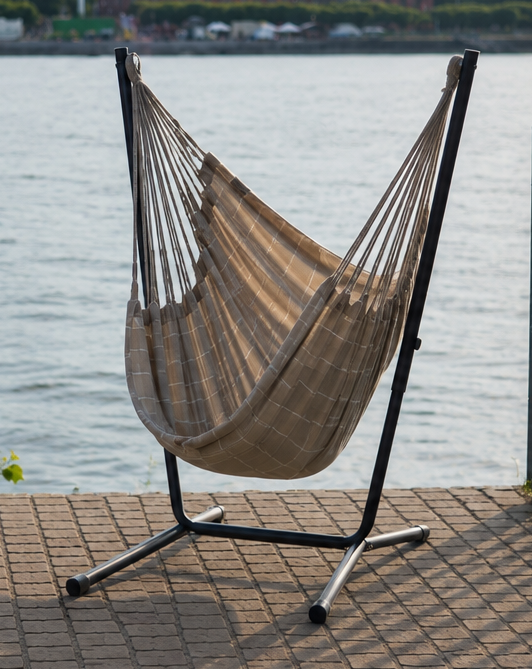 Fiji Outdoor Almond – Weather-Resistant Comfort Size Hammock Chair with Galvanized Steel Stand