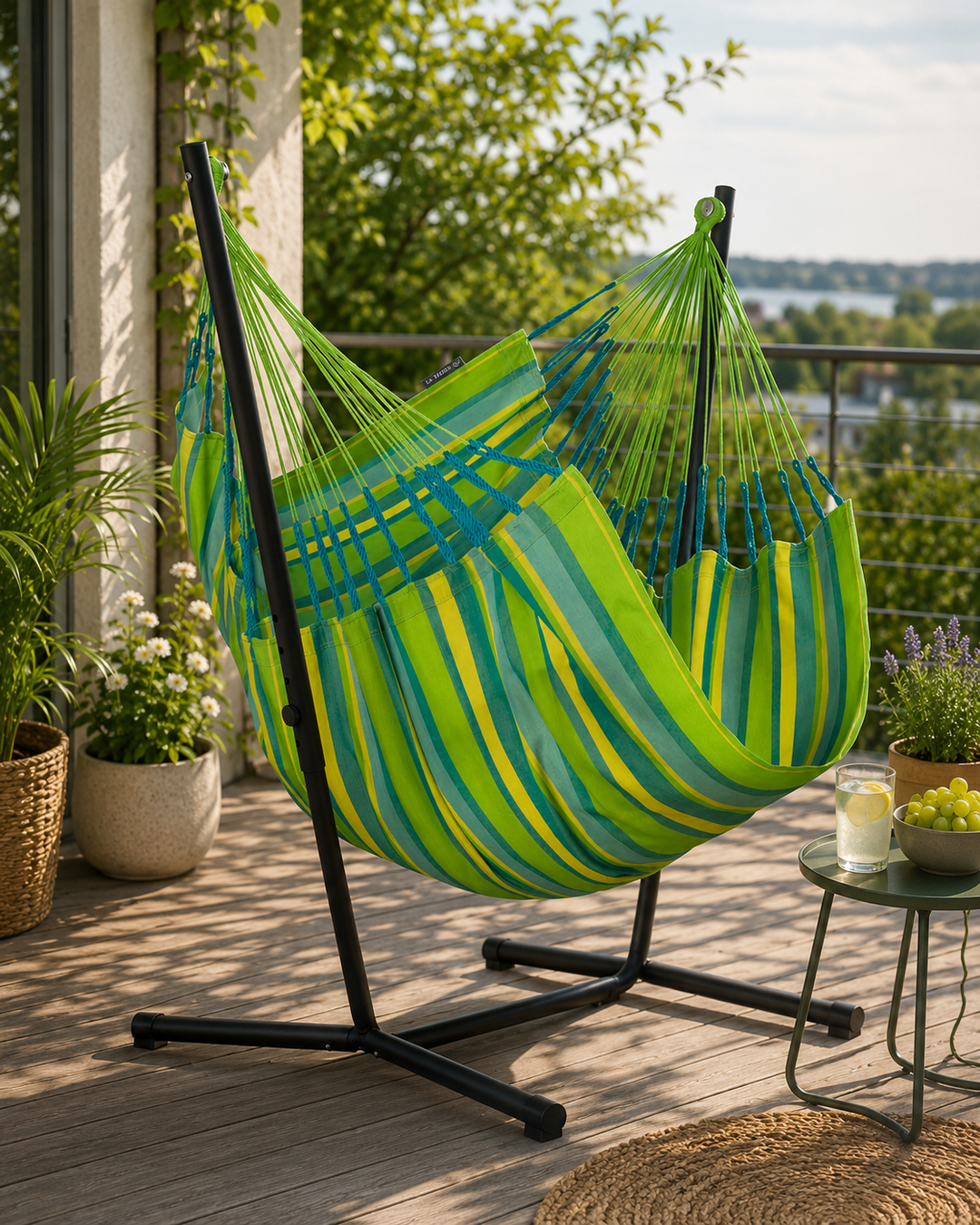 Fiji Outdoor Lime – Weather-Resistant Comfort Size Hammock Chair with Galvanized Steel Stand