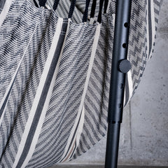 Zebra black and cream striped fabric beside the adjustable Fiji stand upright