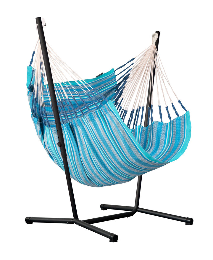 Fiji Organic Azure – Organic Cotton Comfort Size Hammock Chair with Galvanized Steel Stand