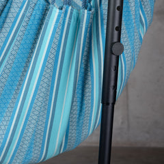 Azure blue striped fabric beside the adjustable Fiji stand upright