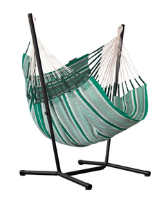 Fiji Organic Agave hammock chair on a black Fiji Anthracite steel stand, white background
