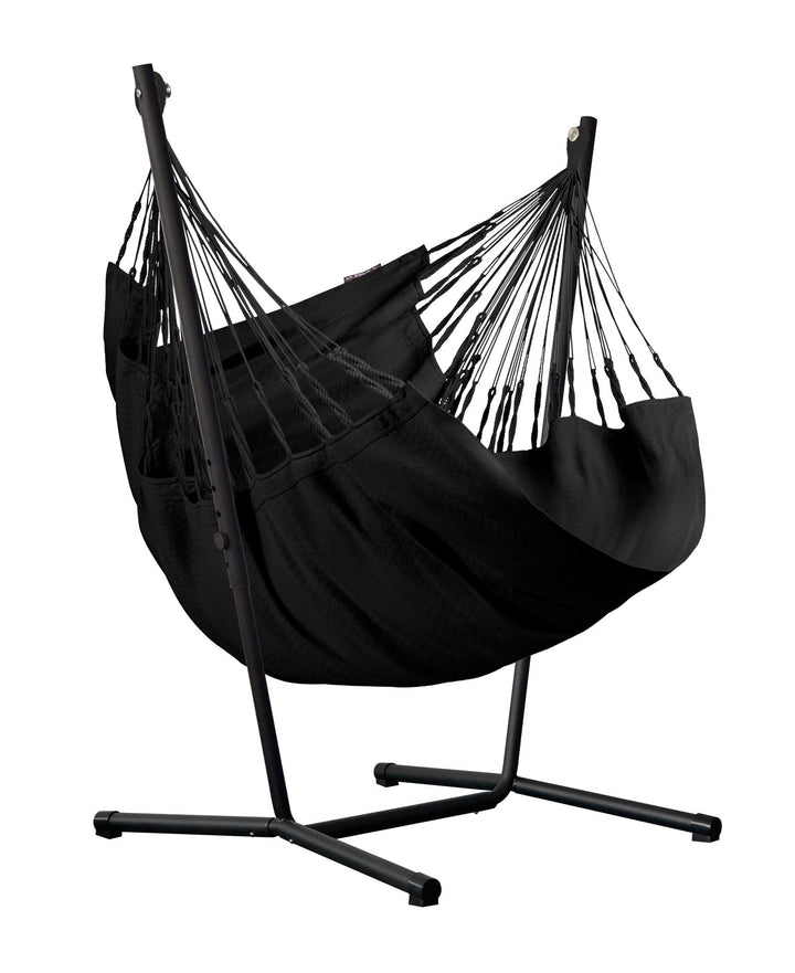 Fiji Organic Onyx – Organic Cotton Comfort Size Hammock Chair with Galvanized Steel Stand