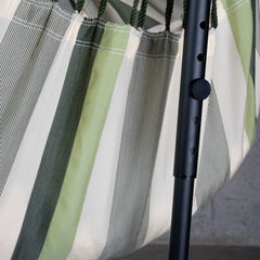 Cedar green and cream striped fabric beside the adjustable Fiji stand upright