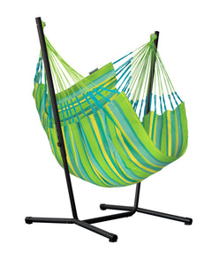 Fiji Outdoor Lime hammock chair on a black Fiji Anthracite steel stand, white background