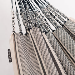 Suspension cords and LA SIESTA label on the Flora Zebra hammock