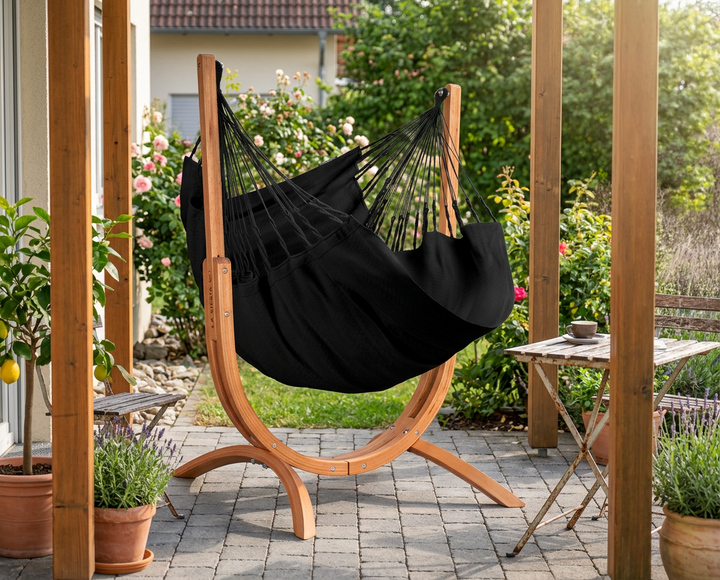 Udine Organic Onyx – Organic Cotton Hammock Chair with FSC® Certified Eucalyptus Stand