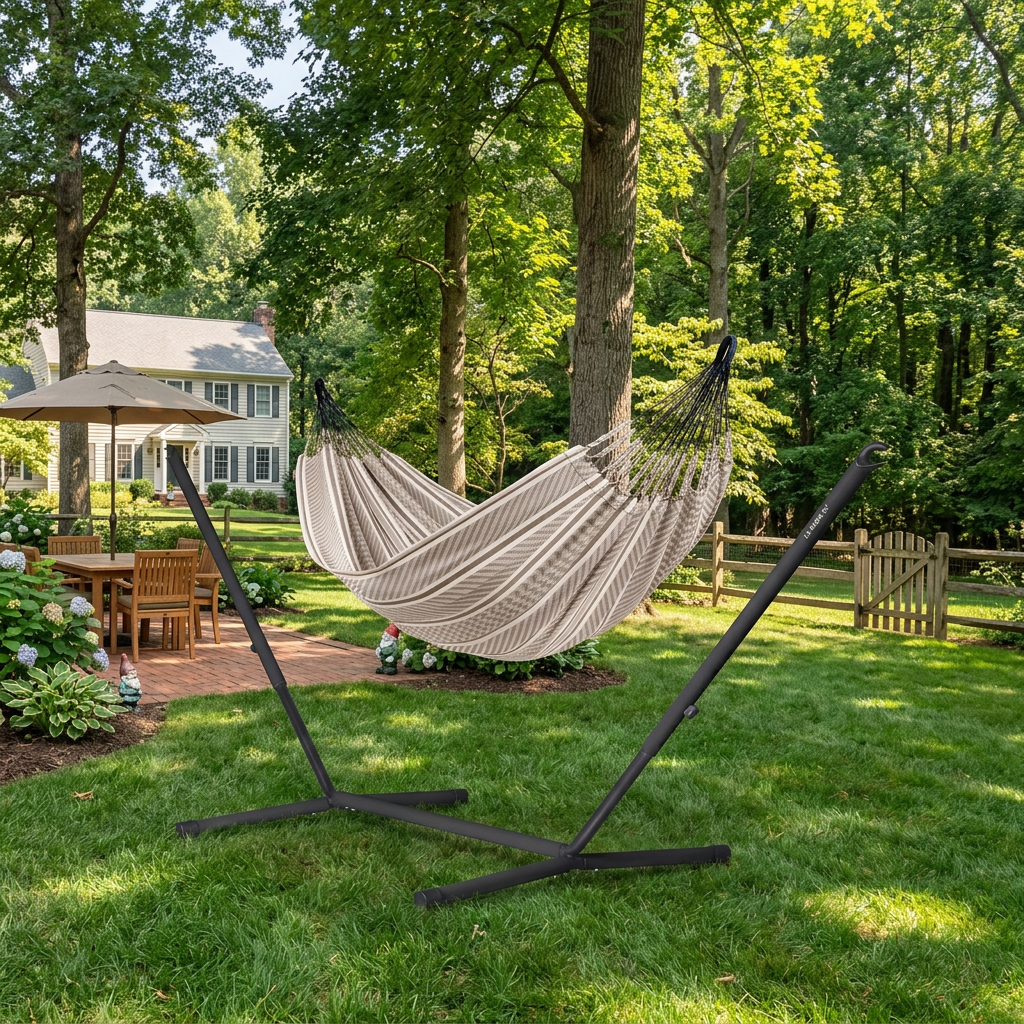 Flora Zebra Organic Cotton Double Hammock with Nautico Anthracite Stand