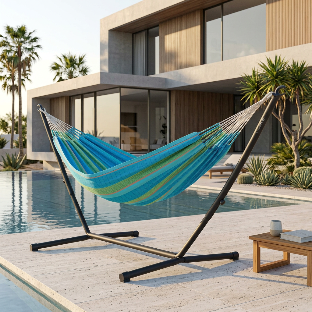 Flora Curaçao Organic Cotton Kingsize Hammock with Nautico Anthracite Stand