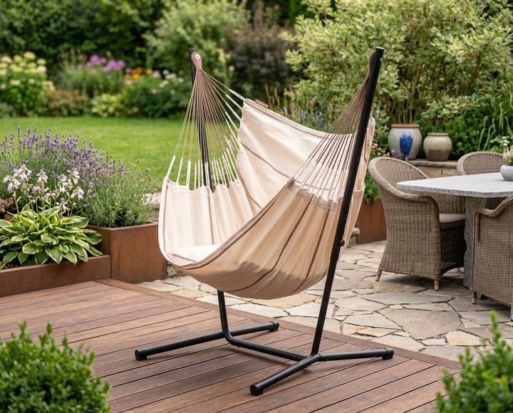 Fiji Organic Nougat – Organic Cotton Comfort Size Hammock Chair with Galvanized Steel Stand