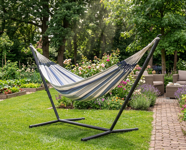 Brisa Sea Salt Double Outdoor Hammock with Nautico Anthracite Stand