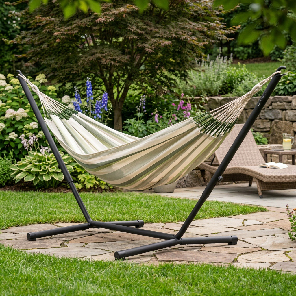 Brisa Cedar Double Outdoor Hammock with Nautico Anthracite Stand