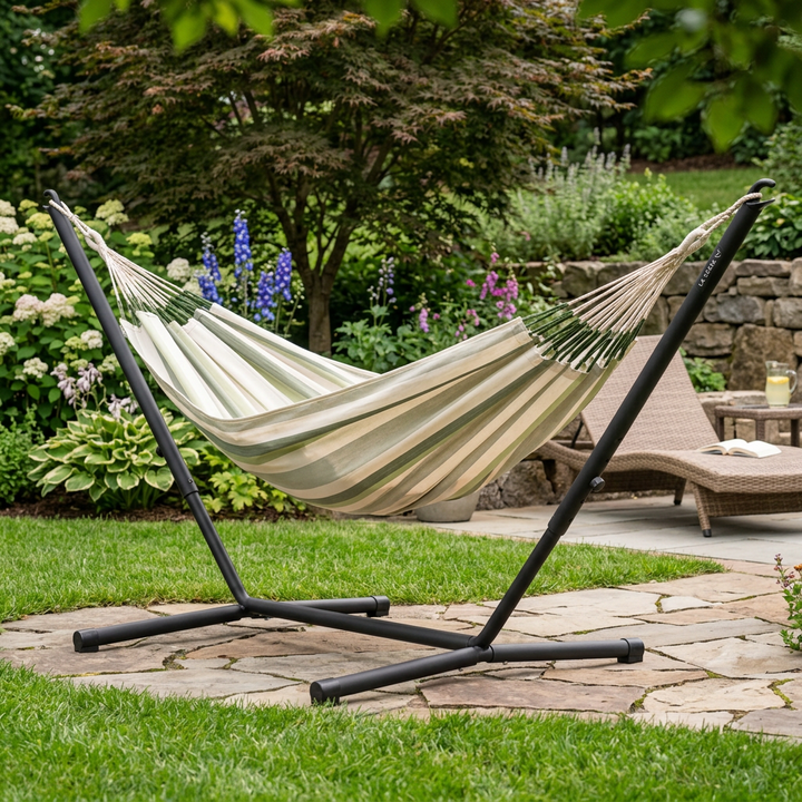 Brisa Cedar Double Outdoor Hammock with Nautico Anthracite Stand