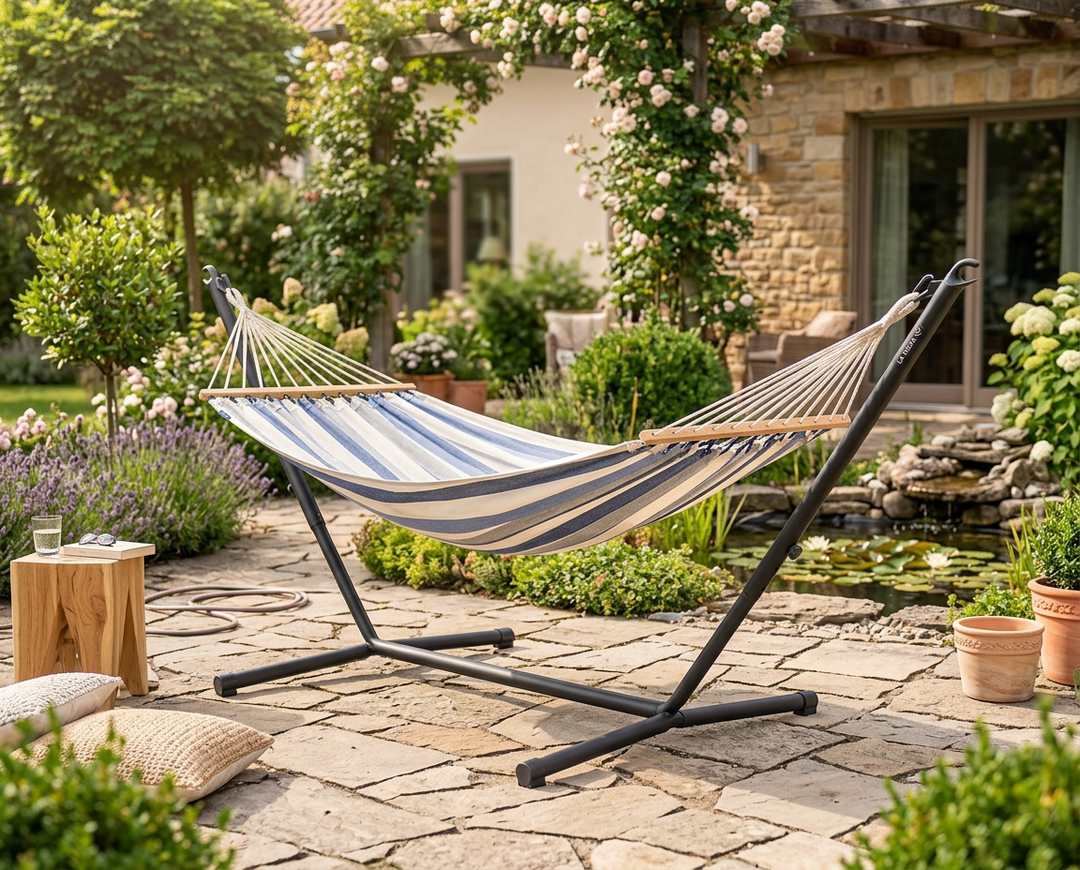 Alisio Sea Salt Double Spreader Bar Hammock with Nautico Anthracite Stand