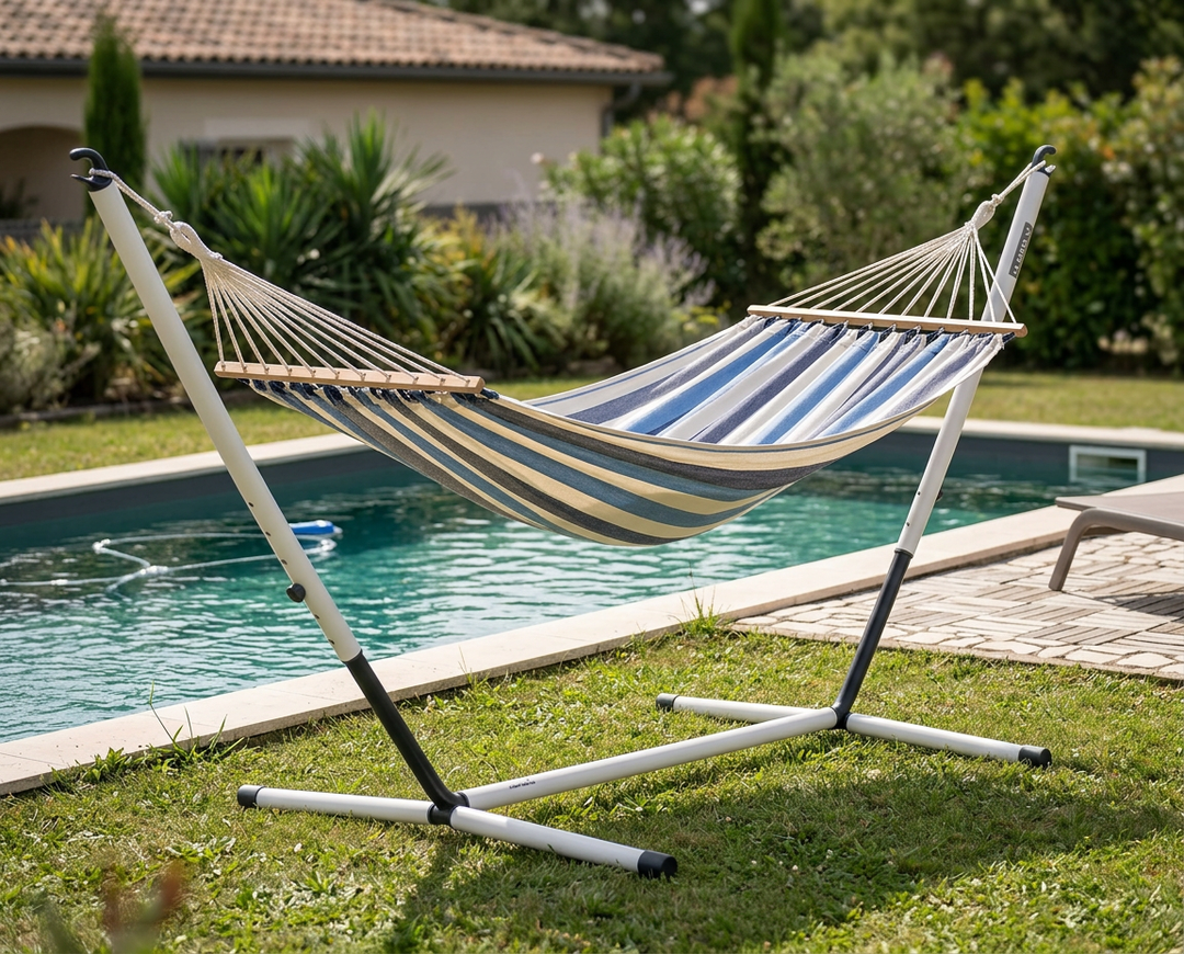 Alisio Sea Salt Double Spreader Bar Hammock with Nautico Cool Grey Stand