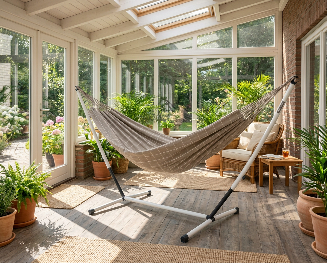 Brisa Almond Double Outdoor Hammock with Nautico Cool Grey Stand