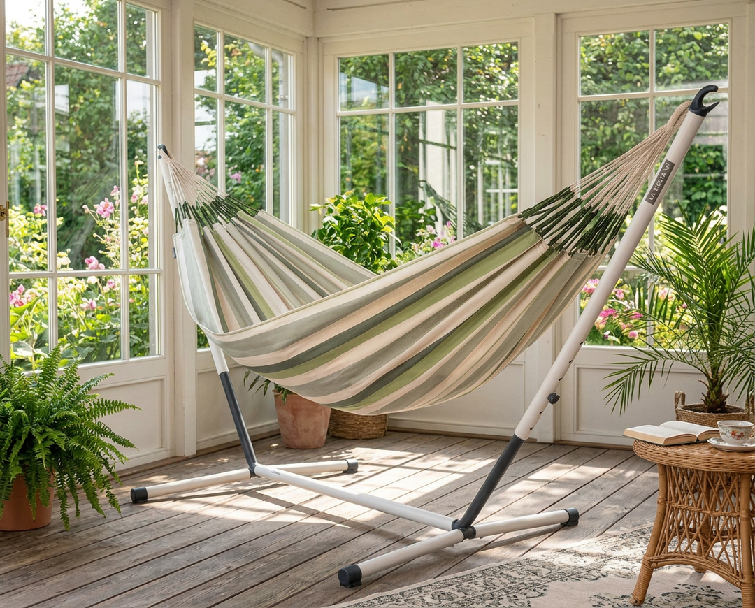 Brisa Cedar Double Outdoor Hammock with Nautico Cool Grey Stand